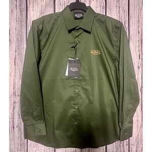 Von Dutch Originals Work Shirt Olive Green Men's Large Graphic Print Button Up